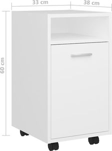 vidaXL Szafka boczna z kółkami, biała, 33x38x60 cm, płyta 8