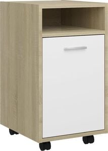 vidaXL Szafka boczna z kółkami, biel i dąb sonoma, 33x38x60 cm, płyta 2