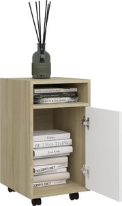 vidaXL Szafka boczna z kółkami, biel i dąb sonoma, 33x38x60 cm, płyta 3