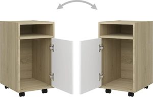 vidaXL Szafka boczna z kółkami, biel i dąb sonoma, 33x38x60 cm, płyta 7