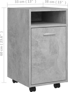 vidaXL Szafka boczna z kółkami, szarość betonu, 33x38x60 cm, płyta 8