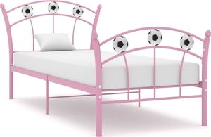 vidaXL Rama łóżka z motywem piłki nożnej, różowa, metalowa, 90x200 cm 1