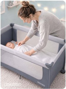 Ricokids Łóżeczko turystyczne + materac + torba 125 x 65 x 78 cm RK-240 jasno szare 6