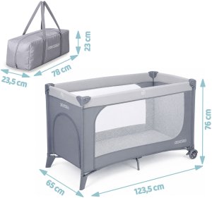 Ricokids Łóżeczko turystyczne + materac + torba 125 x 65 x 78 cm RK-240 jasno szare 11