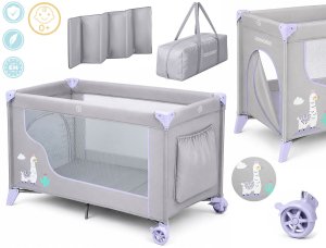 Ricokids Łóżeczko turystyczne + materac + torba 125 x 65 x 78 cm RK-240 szaro-lawendowe 2