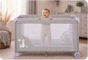 Ricokids Łóżeczko turystyczne + materac + torba 125 x 65 x 78 cm RK-240 szaro-lawendowe 6