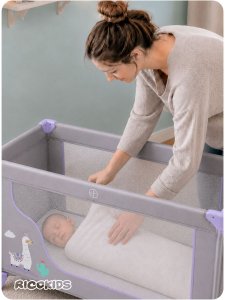Ricokids Łóżeczko turystyczne + materac + torba 125 x 65 x 78 cm RK-240 szaro-lawendowe 7