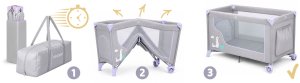 Ricokids Łóżeczko turystyczne + materac + torba 125 x 65 x 78 cm RK-240 szaro-lawendowe 9