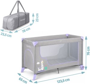 Ricokids Łóżeczko turystyczne + materac + torba 125 x 65 x 78 cm RK-240 szaro-lawendowe 11
