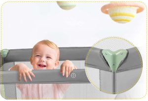 Ricokids Łóżeczko turystyczne 125 x 65 x 78 cm szaro-miętowe (RK-240) 13