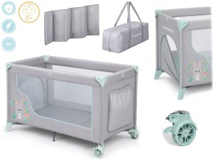 Ricokids Łóżeczko turystyczne + materac + torba 125 x 65 x 78 cm RK-240 szaro-miętowe 2