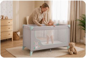 Ricokids Łóżeczko turystyczne + materac + torba 125 x 65 x 78 cm RK-240 szaro-miętowe 3
