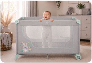 Ricokids Łóżeczko turystyczne + materac + torba 125 x 65 x 78 cm RK-240 szaro-miętowe 5