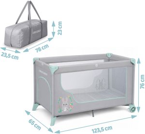 Ricokids Łóżeczko turystyczne + materac + torba 125 x 65 x 78 cm RK-240 szaro-miętowe 10