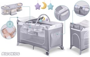 Ricokids Łóżeczko turystyczne + materac + torba 125x65x78cm RK-241 szare 3