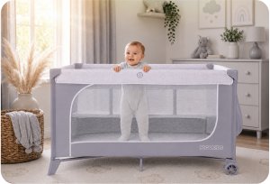 Ricokids Łóżeczko turystyczne + materac + torba 125x65x78cm RK-241 szare 6