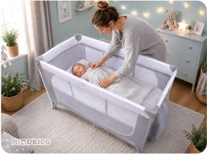 Ricokids Łóżeczko turystyczne + materac + torba 125x65x78cm RK-241 szare 7
