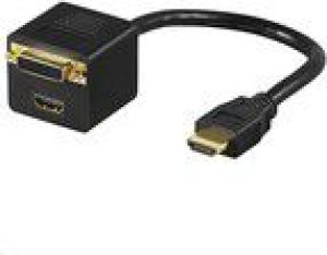 Adapter AV MicroConnect HDMI - DVI-D + HDMI 0.15m czarny (HDM1924FHDMIF) 1