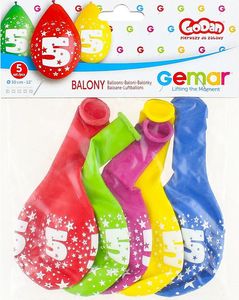 Gemar Balony Cyfra 5 URODZINY, 5 szt., 12cali, wiszące 2