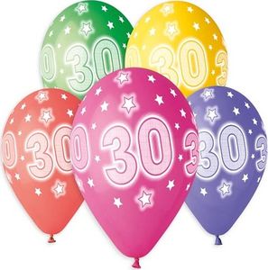 Gemar Balony liczba 30 Urodziny, kolorowe, 13 cali/ 5 szt. 1