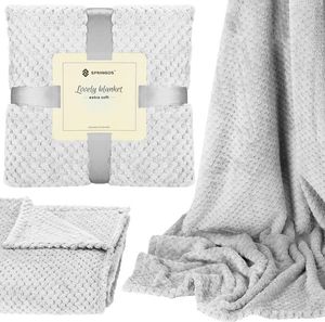Springos Narzuta na łóżko, pled 200x220 cm tłoczony, dwustronny koc na kanapę jasny popiel UNIWERSALNY 5