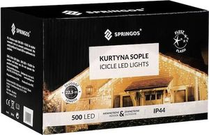 Springos Kurtyna świetlna 500 led girlanda, lampki wewnętrzno-zewnętrzne sople zimny biały z flash UNIWERSALNY 12