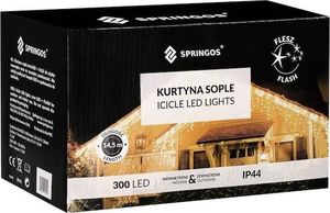 Springos Kurtyna świetlna 300 led girlanda, lampki wewnętrzno-zewnętrzne sople multikolor z zimnym białym flash UNIWERSALNY 12