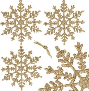 Springos Zawieszka na choinkę śnieżynki 3 szt. ozdoba świąteczna 12 cm złoty brokat UNIWERSALNY 1