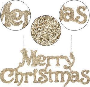 Springos Zawieszka na choinkę napis Merry Christmas 2 szt. ozdoba świąteczna 24 cm złoty brokat UNIWERSALNY 2