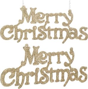 Springos Zawieszka na choinkę napis Merry Christmas 2 szt. ozdoba świąteczna 24 cm złoty brokat UNIWERSALNY 6