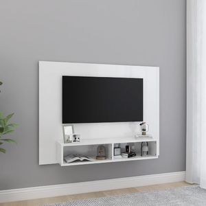 vidaXL Wisząca szafka pod TV, biała, wysoki połysk, 120x23,5x90 cm 1
