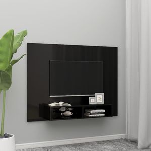 vidaXL Wisząca szafka pod TV, czarna z połyskiem, 135 x 23,5 x 90 cm 1