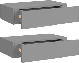 vidaXL Półki ścienne z szufladą, 2 szt., szare, 40 x 23,5 x 10 cm, MDF 2