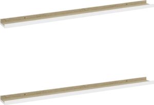 vidaXL Półki ścienne, 2 szt., biel i dąb sonoma, 100x9x3 cm 2