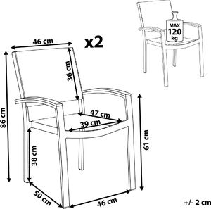 Shumee Zestaw 2 krzeseł ogrodowych szary PERETA 7