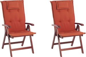 Shumee Zestaw 2 krzeseł ogrodowych drewnianych z poduszkami czerwonymi TOSCANA 1