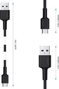 Kabel USB Aukey USB-A - USB-C 2 m Czarny (CB-CA2 OEM) 2