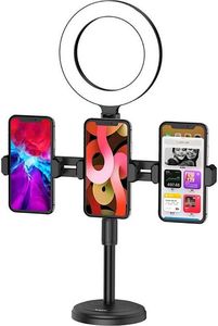 Statyw Kaku Statyw Biurkowy do Nagrywania Wideo / Vlogów / Streamingu Live Uchwyt na 3 Smartfony + Lampa Pierścieniowa LED KAKU Mobile Phone 1