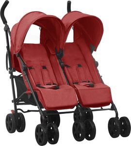 Wózek vidaXL Wózek spacerowy dla bliźniaków, czerwony, stalowy 1