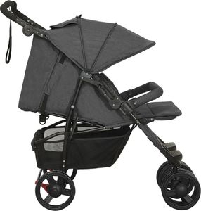 Wózek vidaXL Wózek spacerowy dla bliźniaków, antracytowy, stalowy 3