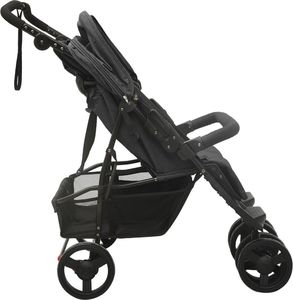 Wózek vidaXL Wózek spacerowy dla bliźniaków, antracytowy, stalowy 4