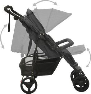 Wózek vidaXL Wózek spacerowy dla bliźniaków, antracytowy, stalowy 5