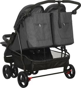 Wózek vidaXL Wózek spacerowy dla bliźniaków, antracytowy, stalowy 6