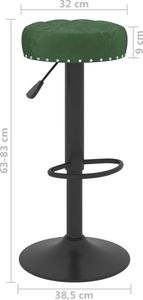 vidaXL Stołki barowe, 2 szt., ciemnozielone, obite aksamitem 8