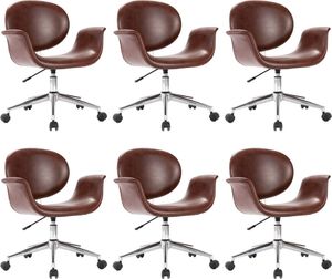 vidaXL Obrotowe krzesła stołowe, 6 szt., brązowe, sztuczna skóra 1