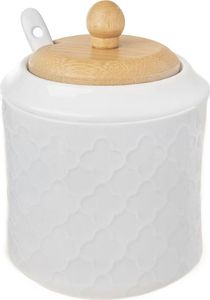 Orion Cukierniczka porcelanowa z łyżeczką i pokrywką bambusową cukiernica pojemnik na cukier 11,5 cm 1