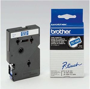 Brother Taśma TC-595 do Brother, biały druk/niebieski podkład, laminowane, 8m, 9mm 1