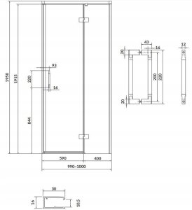 Cersanit S932-125 DRZWI NA ZAWIASACH KABINY PRYSZ LARGA CZARNA 100X195 PR SZKŁO TRANS// KNC.DRZ-LARGA-100X195-TR-P-CZ 4