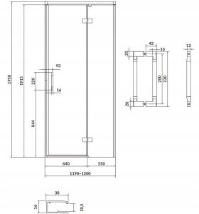 Cersanit S932-126 DRZWI NA ZAWIASACH KABINY PRYSZ LARGA CZARNA 120X195 PR SZKŁO TRANS // KNC.DRZ-LARGA-120X195-TR-P-CZ 4
