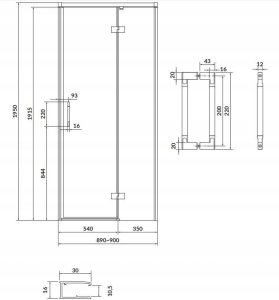Cersanit S932-124 DRZWI NA ZAWIASACH KABINY PRYSZNICOWEJ LARGA CZARNA 90X195 PRAWE TRANS // KNC.DRZ-LARGA-90X195-TR-P-CZ 5
